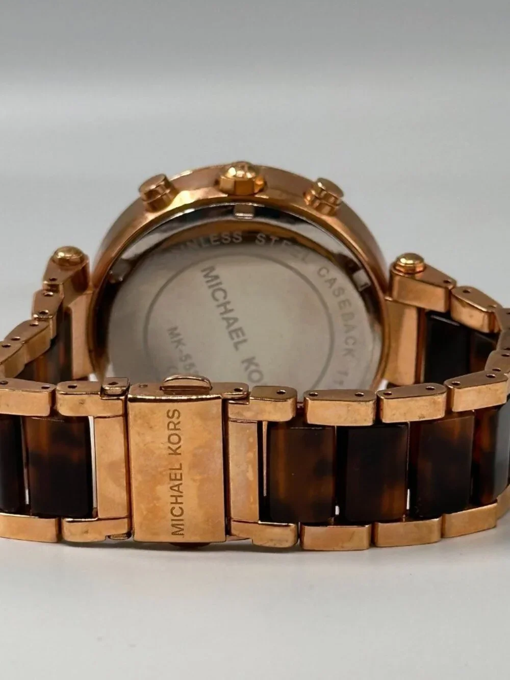 Michael Kors Parker Watch Rose Gold Faux Tortoise Chronograph New Battery 7